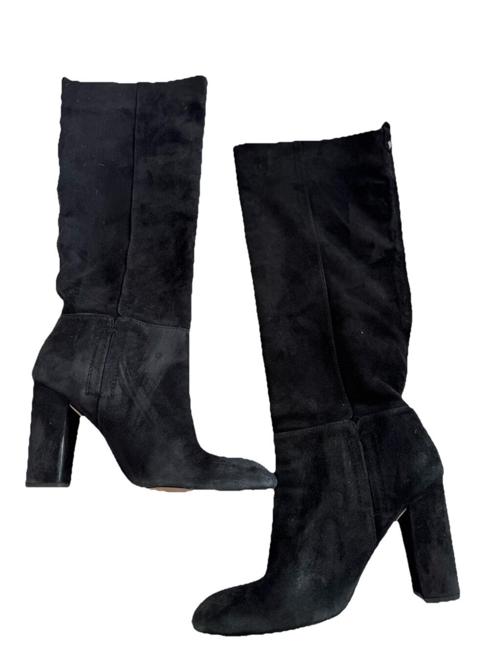 Sam Edelman Caprice Black Knee High Boots, Size 8, Suede, Block Heel, Round Toe